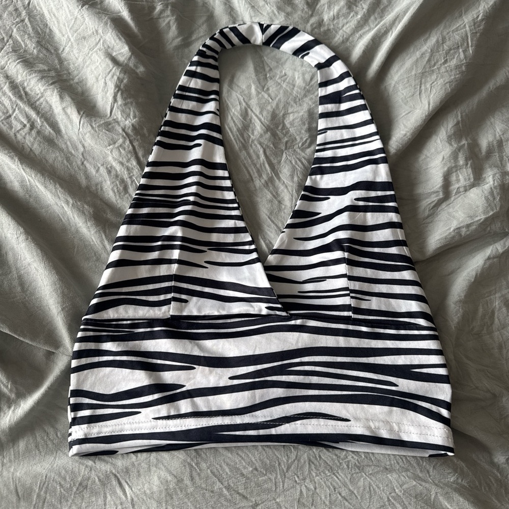 Princess Polly Zebra Print Crop Halter Neck Top